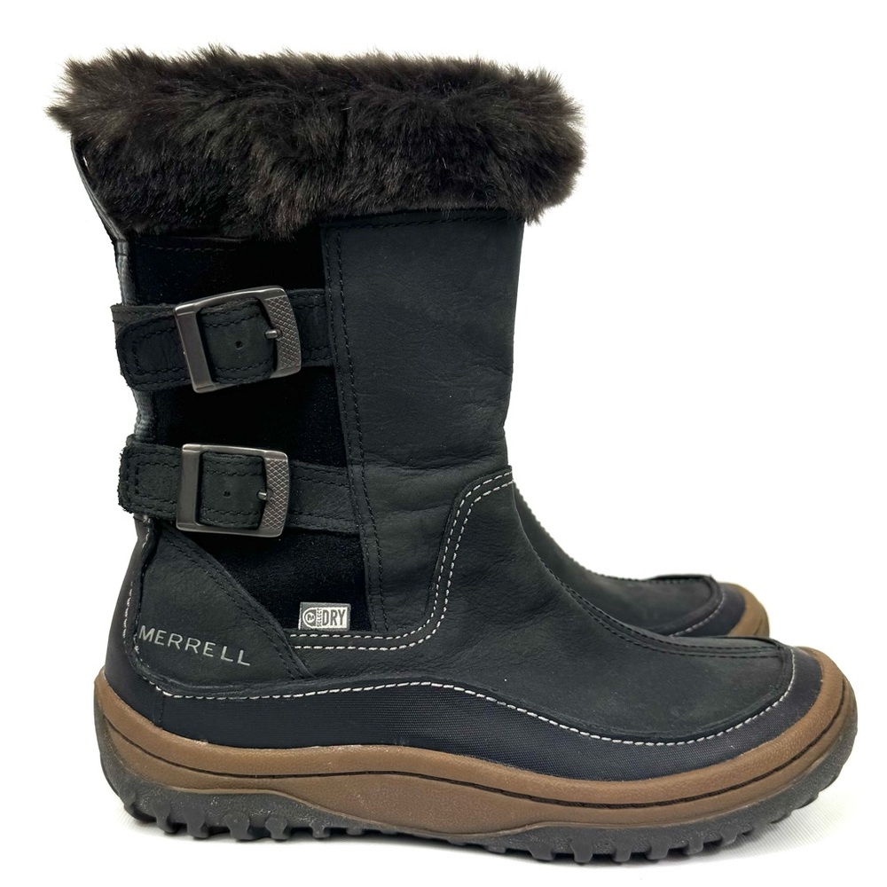 Merrell Decora Chant Waterproof Leather Winter Boots - black w fur - Sz 6 - Picture 11 of 17